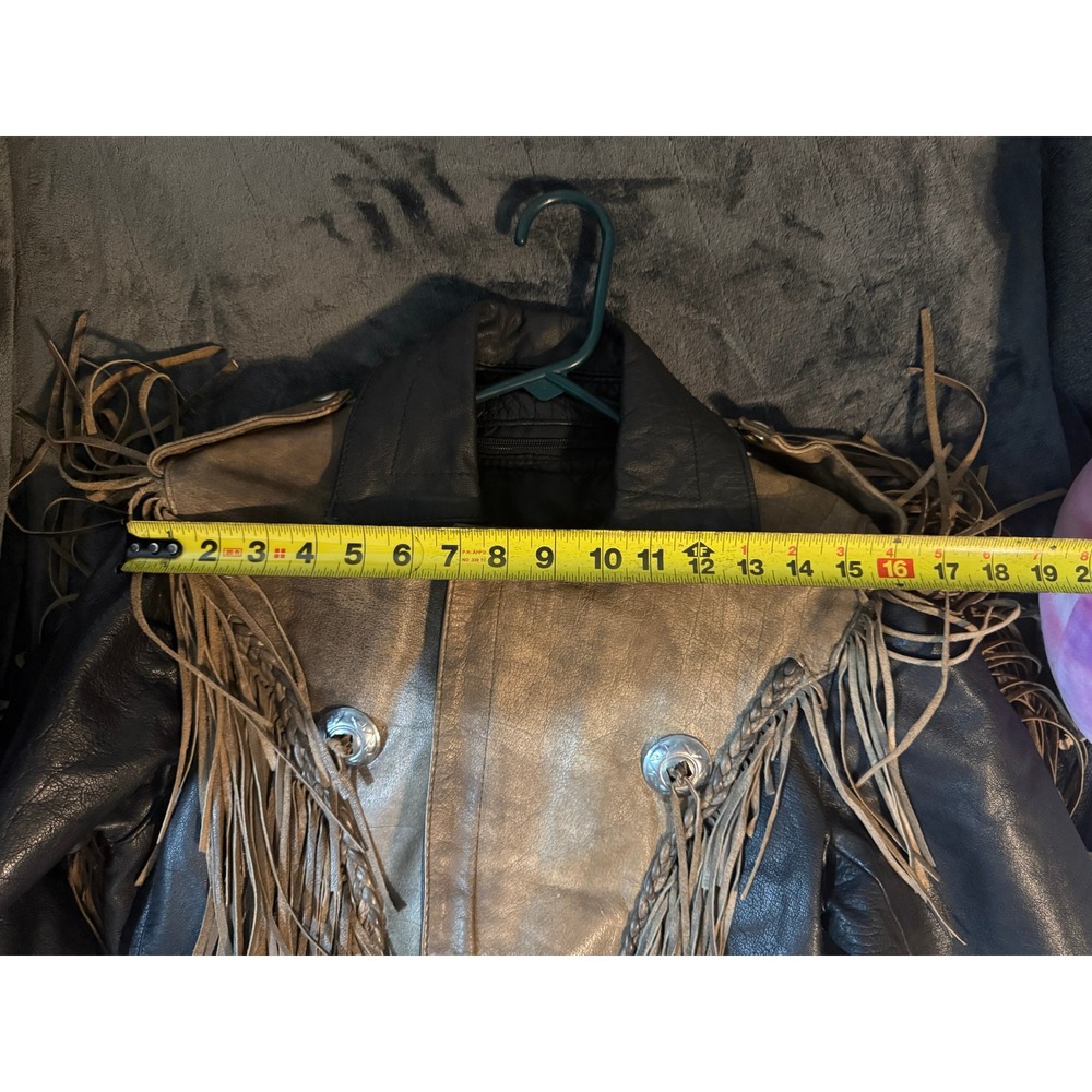 Vintage UNIK Leather Collections Fringed Concho Motorcycle Jacket Brown Black 36 - Picture 5 of 13